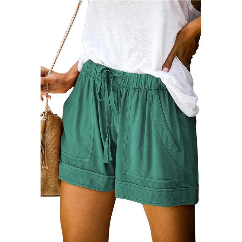 Casual Shorts for Women's 2023 Summer New European and American High Waisted Lace Up Loose Twill Wide Leg Pants
