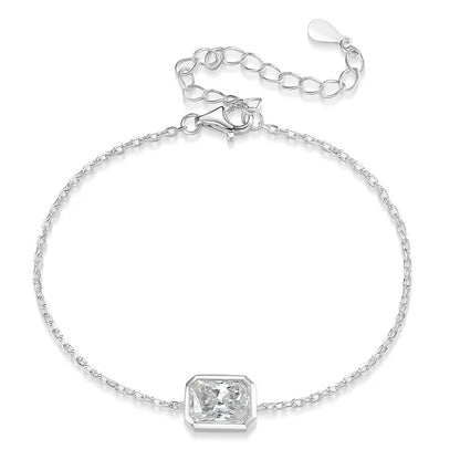 1/2Carat Bezel Set Solitaire Moissanite Diamond Bracelet for Women 925 Silver Marquise/Pear/Oval/Radiant Cut Diamond Hand Chain