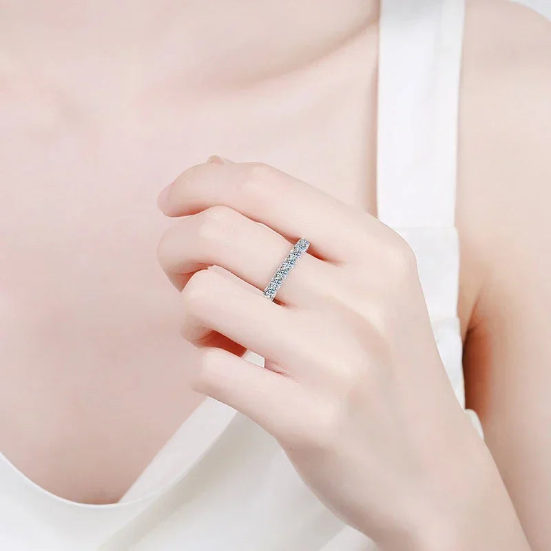 3mm Moissanite Ring Sterling Silver 925 with Gold Plated Wedding Engagement Eternity Band Patry Luxury Jewelry for Women