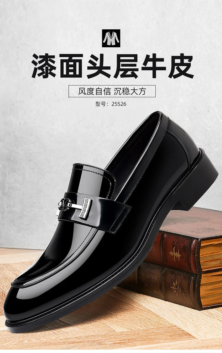 Men's Leather Shoes Genuine Leather High-end Brand One-pedal Formal Business 2025 New Shoes Glossy Doudou  Wedding  Dress Shoes