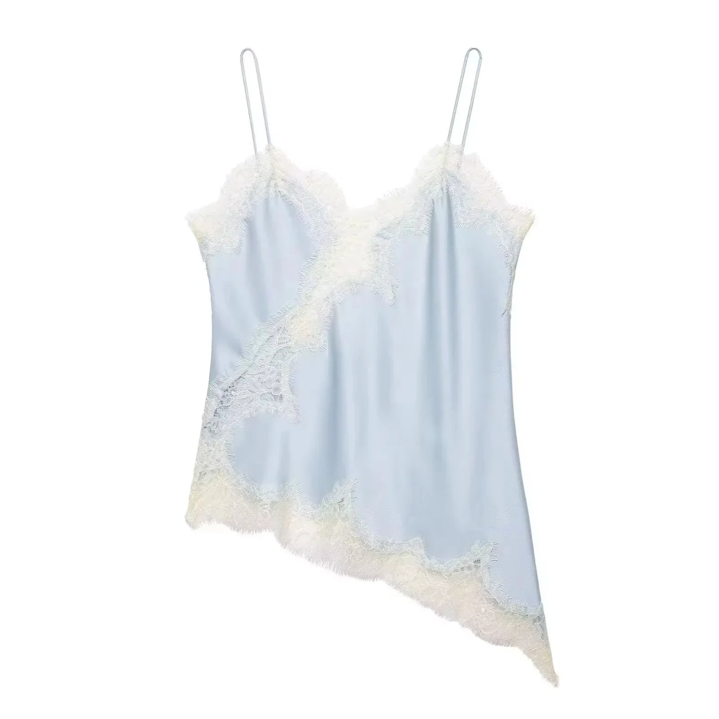 Women Elegant Polka Dot Lace Slip Tops Asymmetrical Hem Tanks Camis Summer Lady Sexy Lace Splicing Club Party Tops Camisole