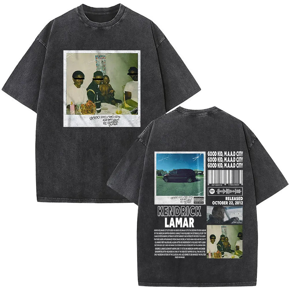 Washed Vintage Rapper Kendrick Lamar Album Merch T-shirts Men's Clothing Hip Hop Retro Oversized T-shirt Fashion Trend Tee Shirt
