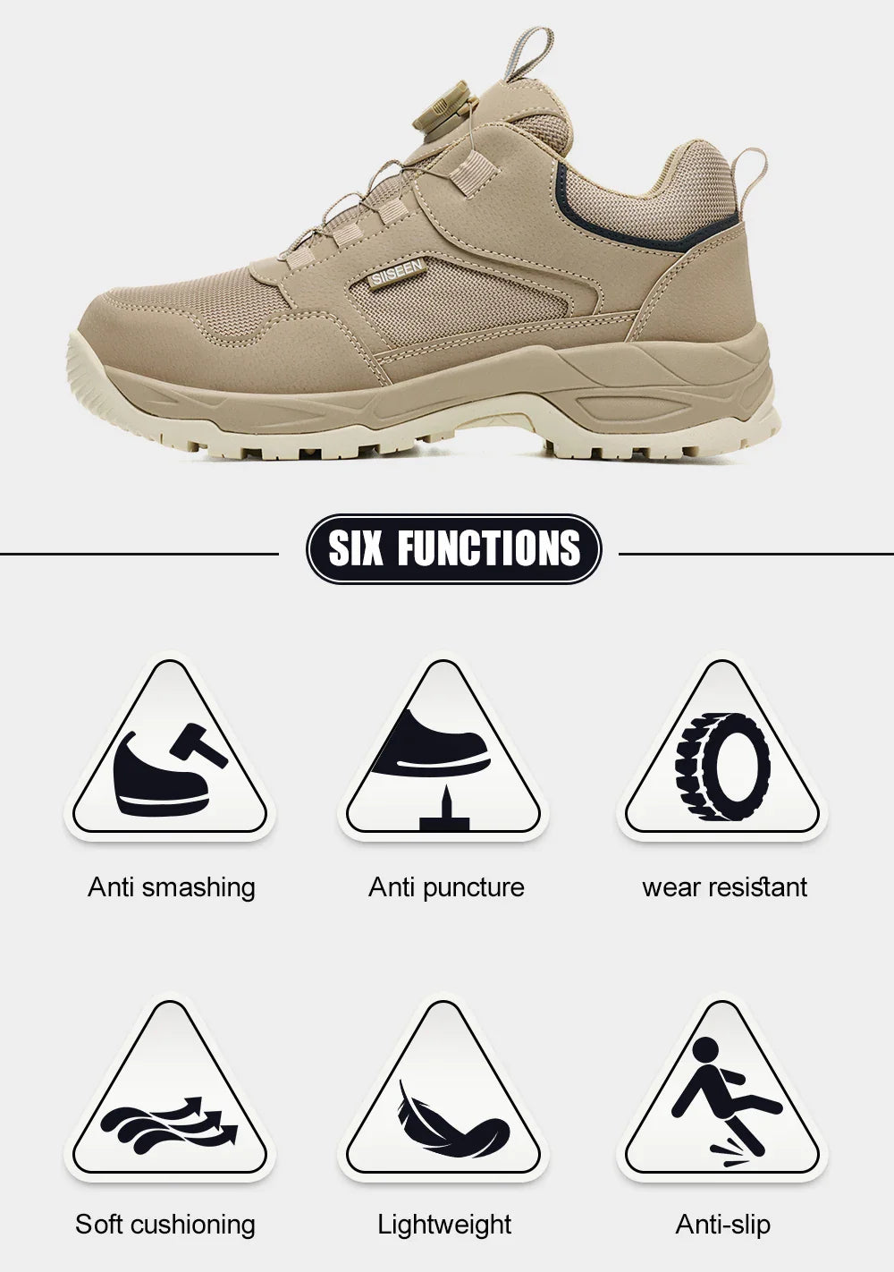 Men's Safety Shoes Steel Toe Anti- Crush Kevlar Rubber Non- Slip Bottom Fashion Button Style Work Shoes