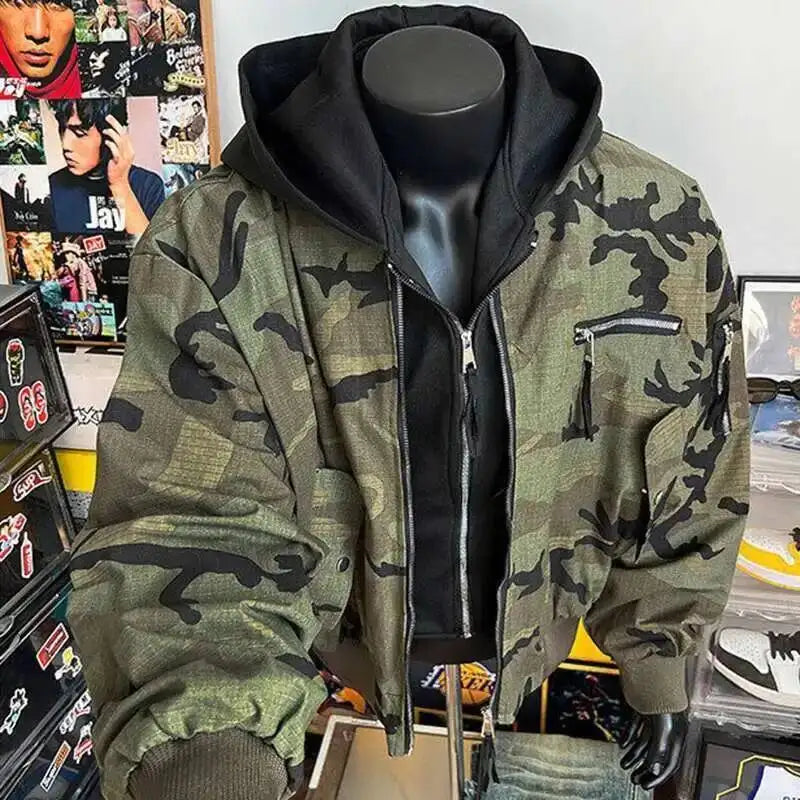 Camouflage Men's Hooded Jacket 2025 Spring Autumn New High Street Long Sleeve Korean Style Fashion Casual Male Tops 21E2824