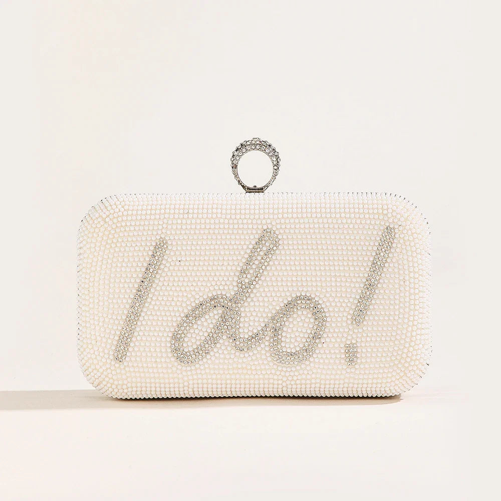 I Do Letter Evening Bags For Women Bridal Clutches Pearl Beading Wedding Party Purse Trendy Designer Chain Shoulder Handbag