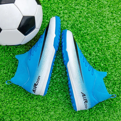 High Top Leather TF Turf Soccer Cleats, Anti-Slip for Grass Training, Men Women Youth Student World Cup Style