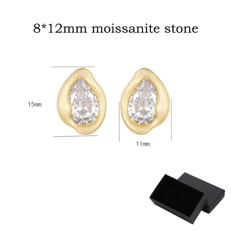Trendy 8*12mm Pear Cut D VVS1 Moissanite Stud Earrings for Women Vintage Lab Diamond S925 Sterling Silver Fine Jewelry