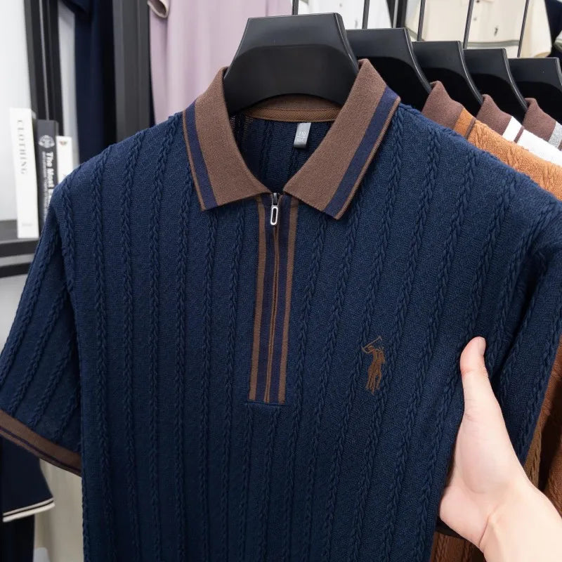 Luxury brand short sleeve T-shirt men's lapel top summer fashion jacquard design golf pony embroidery casual knitted polo shirt