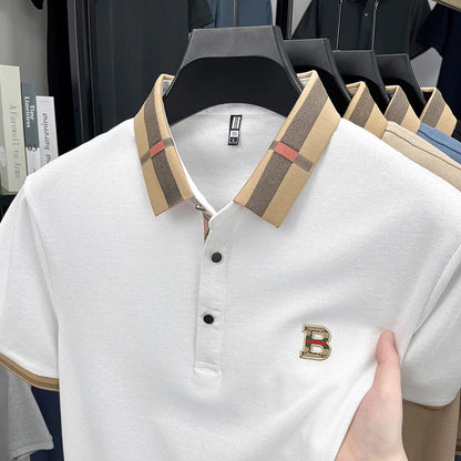 100% pure cotton high-end brand fashionable men's short sleeved polo shirt autumn original letter design golf top T-shirt