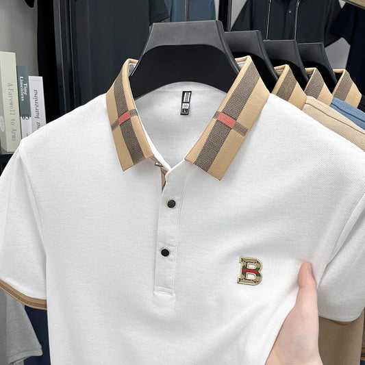 100% pure cotton high-end brand fashionable men's short sleeved polo shirt autumn original letter design golf top T-shirt