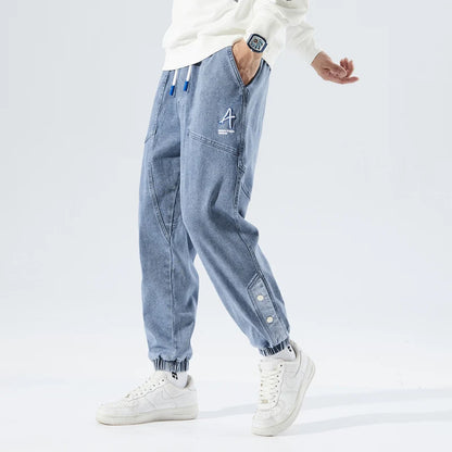 Spring Summer Men's Jogger Jeans Slight Stretch Denim Cargo Pants Black Blue Streetwear Baggy Jeans Trousers