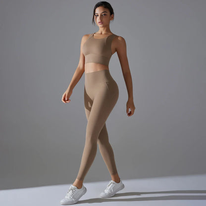 Yoga Set Women's tracksuit Women Fitness Crop Top Shockproof Sports Bras Yoga Gym Running Pants Sportswear Running Fitness Yoga