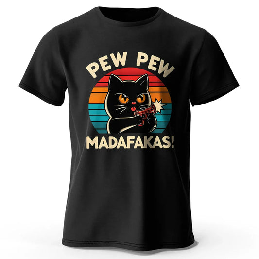 Cute Hand-Drawn Cat Doodle Print 100% Cotton T-Shirt, Ultra Soft Round Neck Short Sleeve Tee for Men & Women