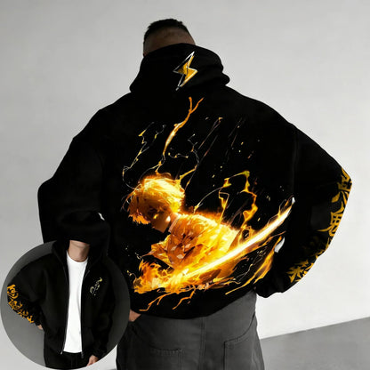 Anime Zipper Hoodie 2025 Unisex Autumn/Winter New Agatsuma Zenitsu Printed Street Hip Hop Trendy Casual Loose Top