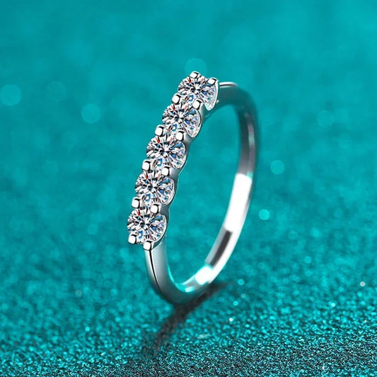 Full 3mm Moissanite Ring for Women S925 Sterling Silver Rings with White Gold Plated 5 Stone Lab Diamond Wedding Band