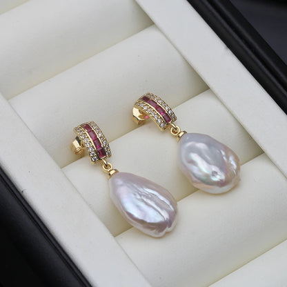 Genuine Natural Freshwater Baroque Pearl Earring Woman,White Silver 925 Pearl Earrings Jewelry Mother Wife Birthday Gift