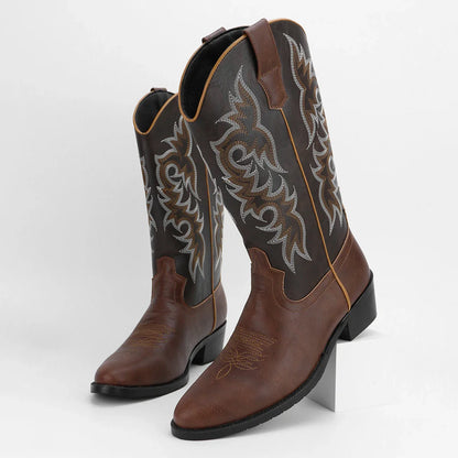 Men's High-Top Vintage Embroidered Fashion Desert Western Cowboy Boots