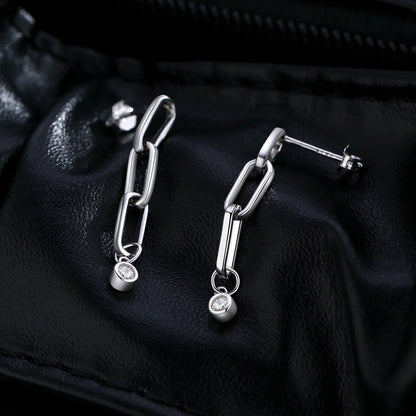 VVS1 Clarity D Color Moissanite Earrings 925 Sterling Silver Fashion Link Chain Stud Earrings For Women Fine Jewelry