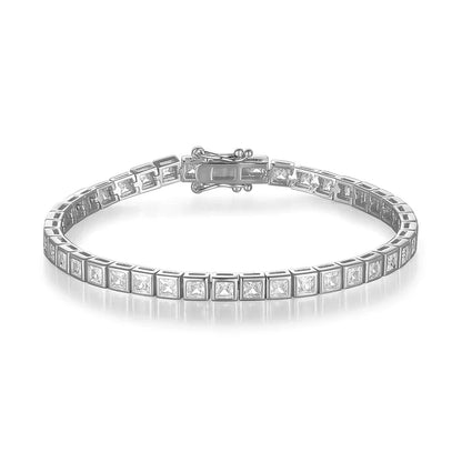 3/4mm Princess Cut  Moissanite Tennis Bracelets for Women Men 925 Silver Square Diamond Bezel Set Unisex BraceletCertified