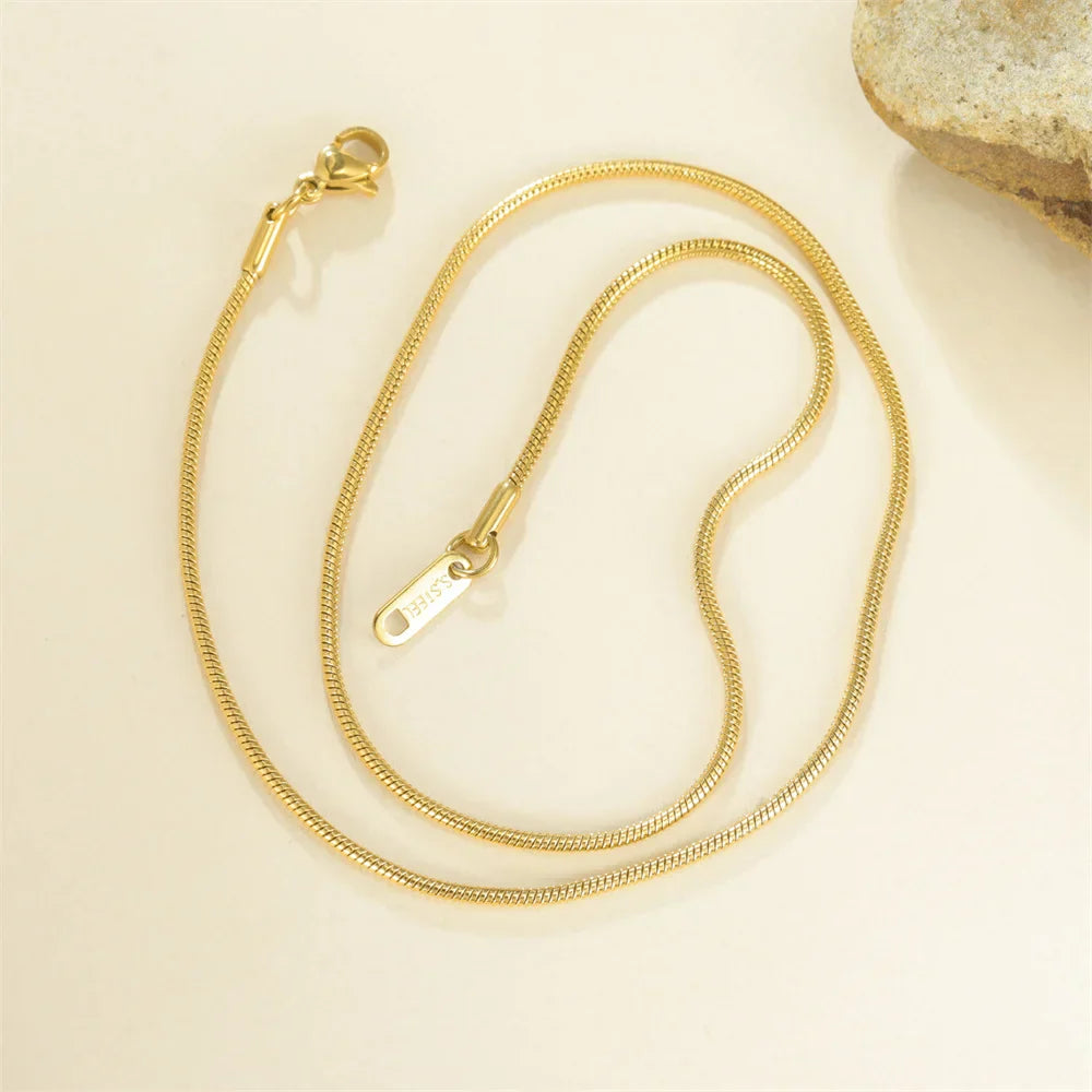Round Snake Chain Necklace for Women Men Stainless Steel Link Chain 0.9mm 1.2mm 2mm Chains Choker Fashion Jewelry Gifts