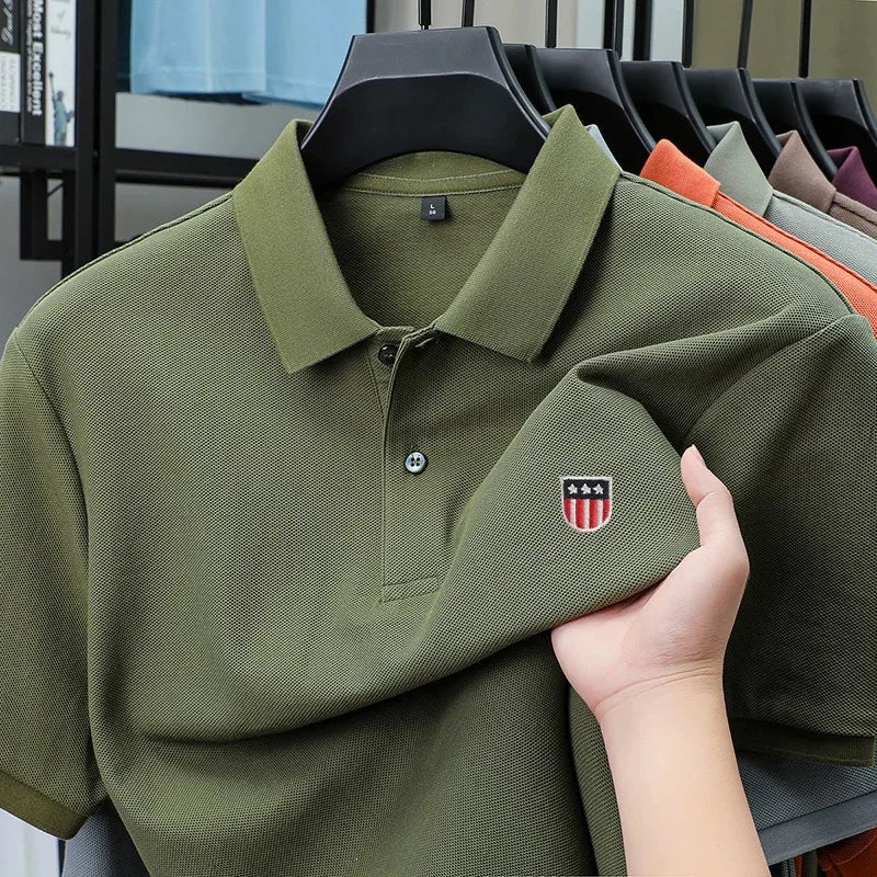Luxury men's polo shirt brand embroidered short sleeved 100% cotton business casual skin friendly breathable summer new T-shirt