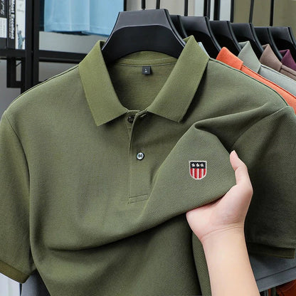 Luxury men's polo shirt brand embroidered short sleeved 100% cotton business casual skin friendly breathable summer new T-shirt