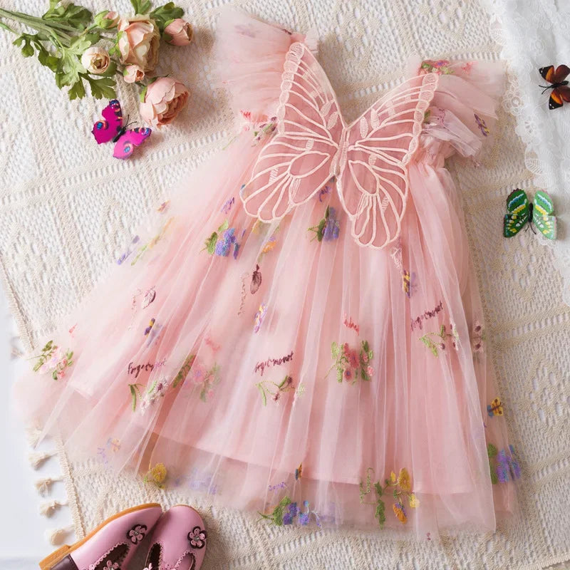 2026 All New Summer Tulle Toddler Girls Princess Dress 3D Butterfly Floral Embroidery Puff Skirt Girl's Party Gift Dress