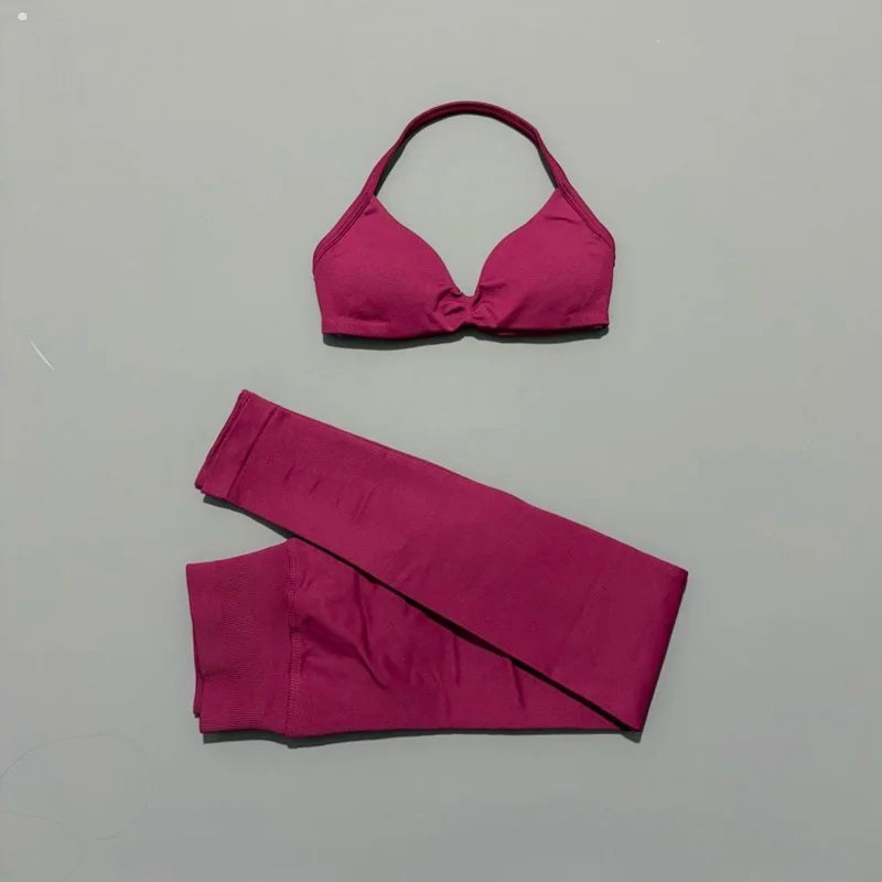 2 Pcs Seamless Yoga Sports Set for Women Resistant Backless Bra Pilates Fitness Workout Running Leggings Gym Suit