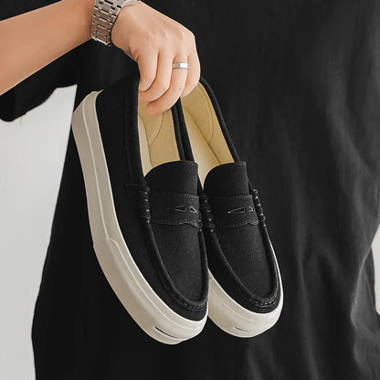 Men's Vulcanized Shoes: Niche, Light Luxury, Solid Color, Retro Style, Flat Heel, Split-on, Lazy Soft-soled Casual Walking Shoes