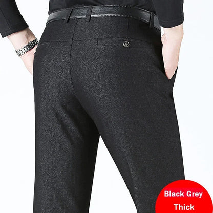 Autumn Summer Men's Slim Casual Pants Fashion Business Stretch Thicken Trousers Men Brand Solid Pant Black Navy Man Plus Size