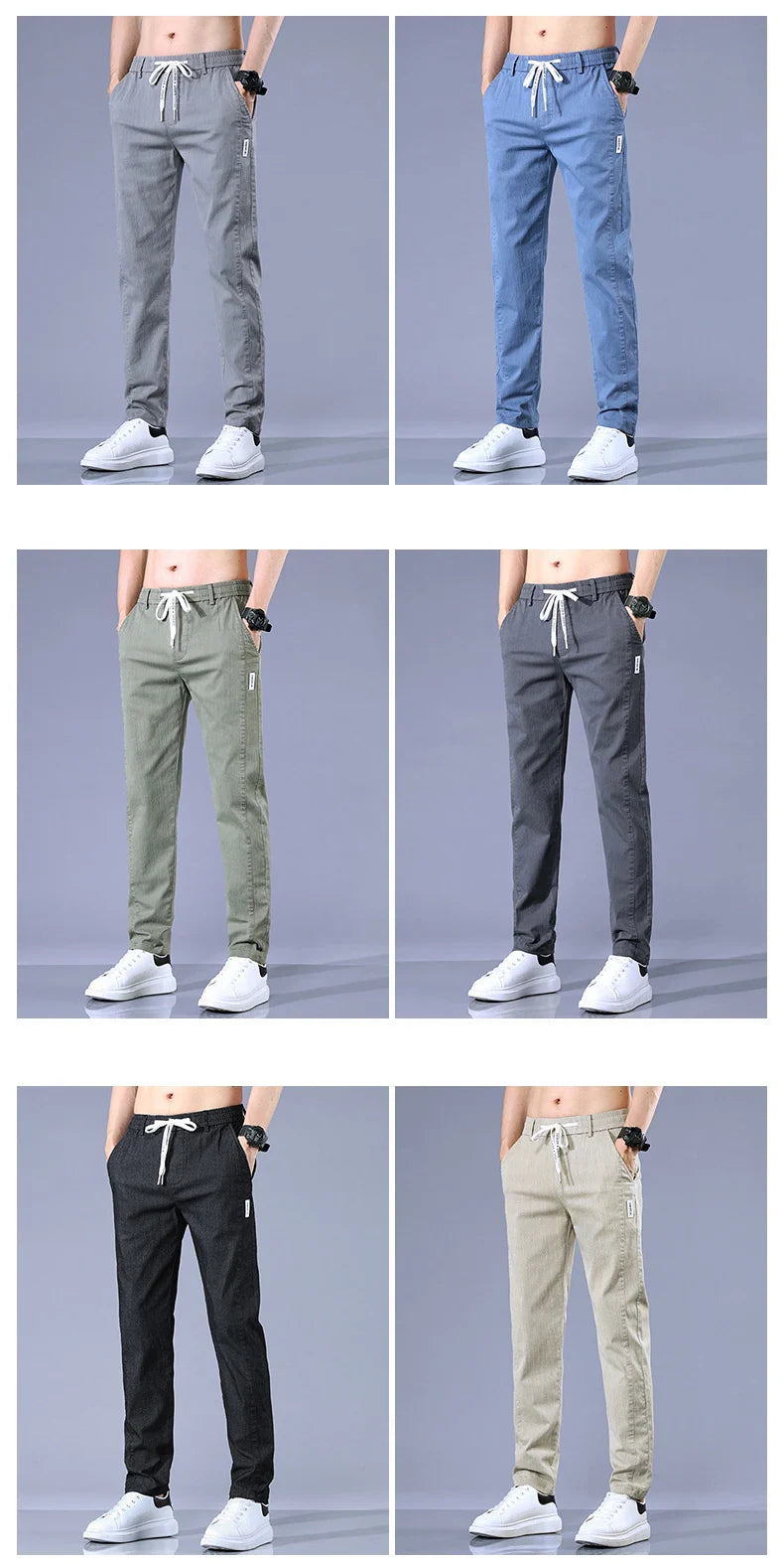 Size 28-38 Thin Casual Pants Mens Slim Simple Cotton Stretch Spring Summer Trousers Elastic Waist Drawstring Jogging Sweatpants