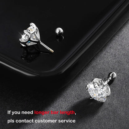 0.2/0.5/2ct D Color Moissanite Screw Stud Earrings for Women Men Silver 925 Plated 18K Pass Diamond Test 6 Prong Earring