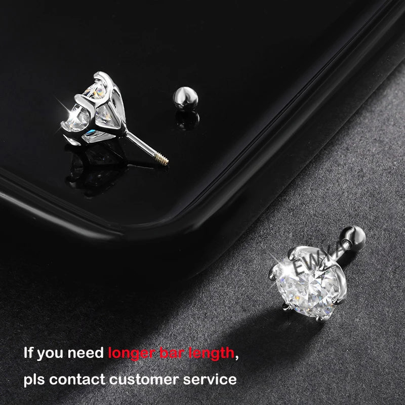 925 Sterling Silver 0.2-2ct D VVS1 6 Prong Diamond with GRA Moissanite Screw Stud Earrings For Women Wedding Fine Jewelry