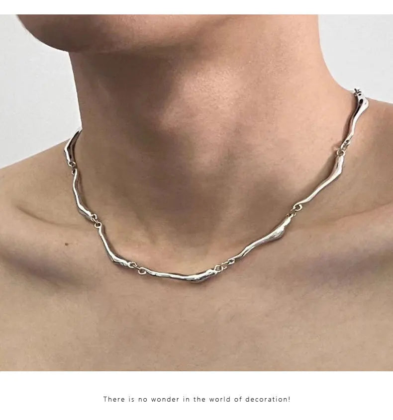 New Irregular Wave Shape Chain Men Necklace Advanced Sense Stainless Steel Figaro Cuban Chain Necklace For Men Women Jewelry