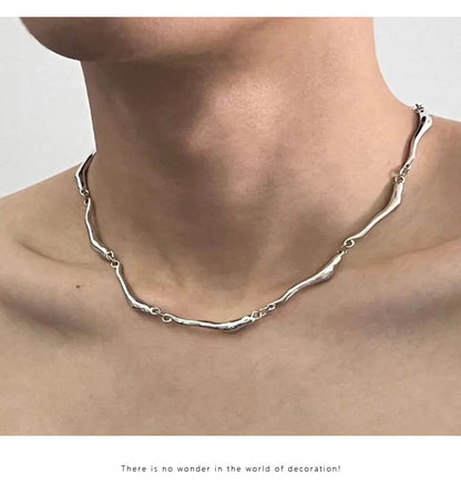New Irregular Wave Shape Chain Men Necklace Advanced Sense Stainless Steel Figaro Cuban Chain Necklace For Men Women Jewelry