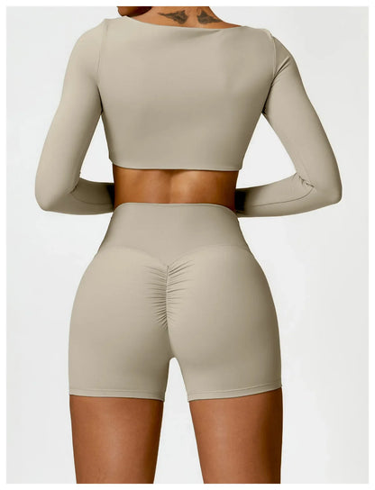 Summer 2PCS Yoga Suit Sports Set Women Quick-Dry Gym Set Women Tracksuit Running Workout Long Sleeve Sports Shirt Yoga Clothing