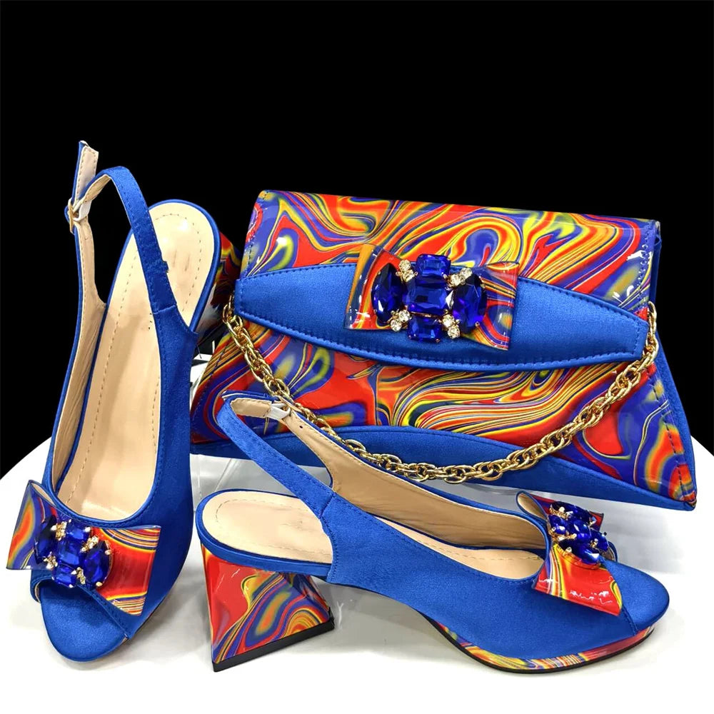 Sapatos e Bolsa Femininos Amarelos Conjunto de Moda Feminina Africana Sandálias de Salto Alto Combinando com Bolsa de Mão Scarpins Clutch Sandálias Femininas