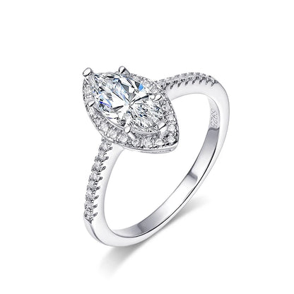 1CT Marquise Cut Certified Moissanite Rings for Women Simulated Diamond Wedding Band S925 Sterling Silver Jewelry