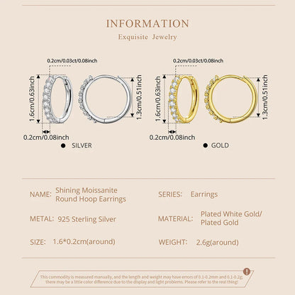 Moissanite Half Enternity Hoop Earrings for Women, Lab Diamond 925 Sterling Silver Hypoallergenic Round Huggies Earrings
