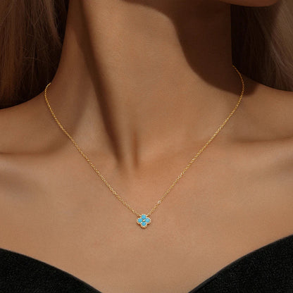 100% 925 Sterling Silver Turquoise Crystal Petal Patter Pendant Necklaces For Women Delicate Wedding Jewelry Collar Mujer