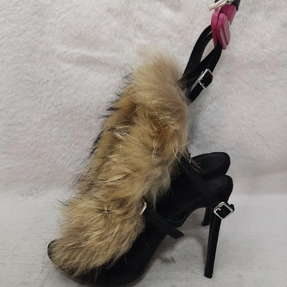 Furry Sandals Strappy Summer Sexy Women Fur Cutouts Sandals Open Toe Ankle Buckle Cool Girl Party Slender Upper Single Shoes