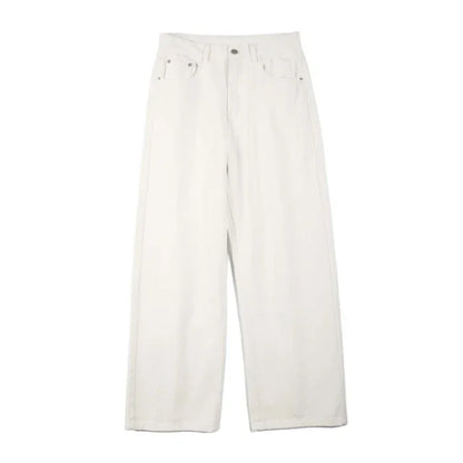 100％ Cotton Men's Baggy Straight Jeans Comfortable Soft Casual Pants Fashion Korean White Brown Denim Trousers Male Clothing