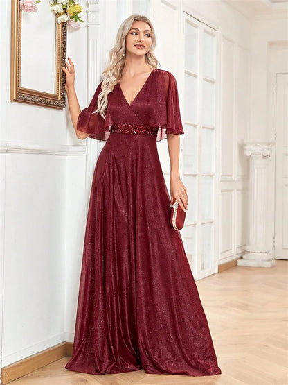 Elegant Shining Formal Evening Dresses Long 2025 Luxury Women Wedding Party Dress Short sleeve Cocktail Prom Graduation Gowns