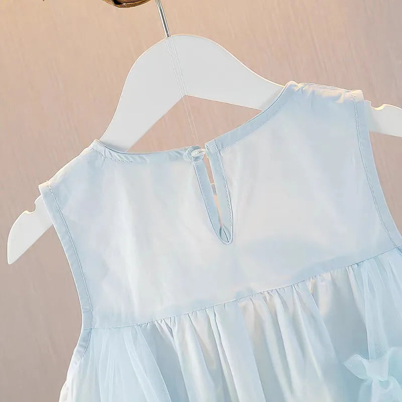 Cute blue lace sleeveless dress With Bag princess dress For 2-10 Yrs baby girls Children Clothes 6.1 Children's Day Clothing