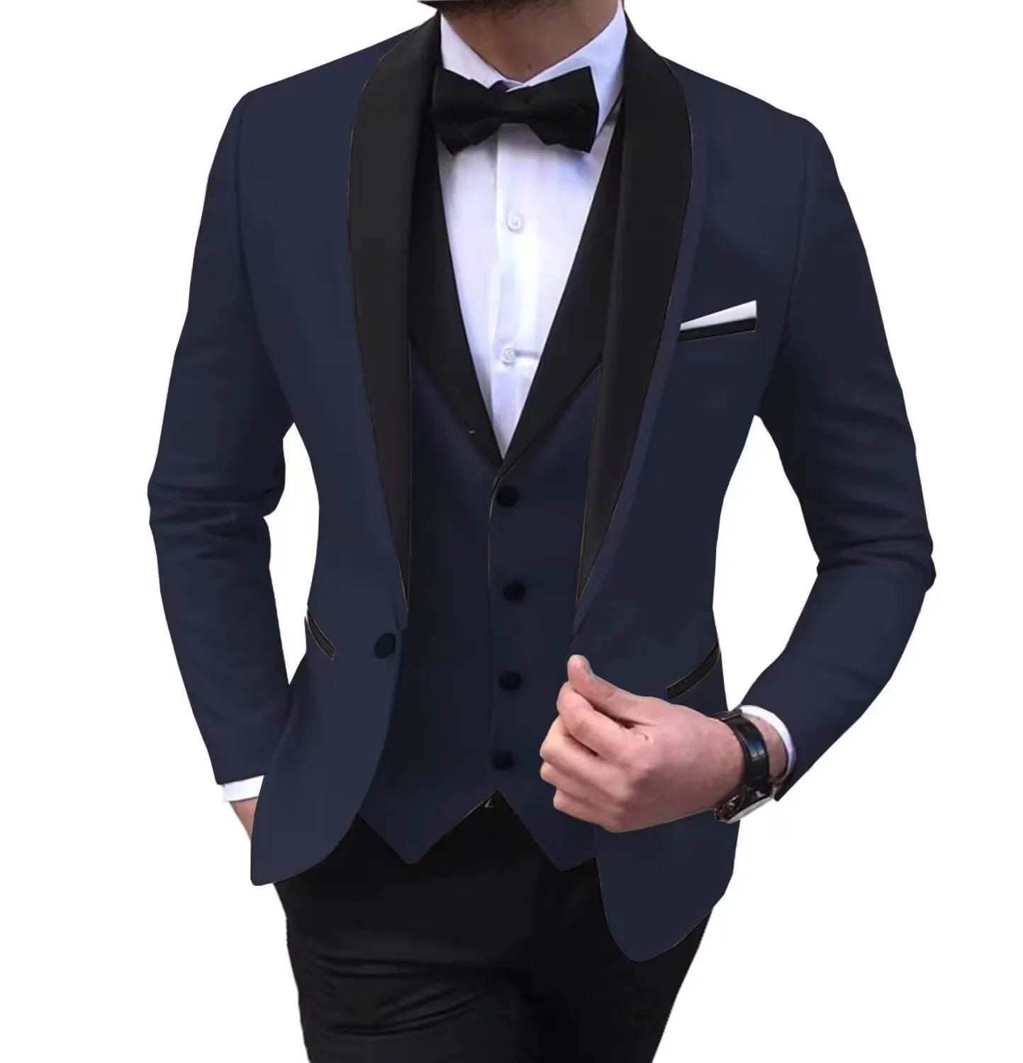 Latest Solid Casual Men's Suit Slim Fit Blazer Male Groom Tuxedos Wedding Business Party Suits 3 Pieces Sets(Jacket+Vest+Pants)
