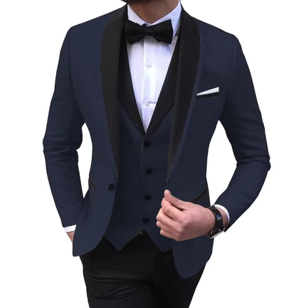 Latest Solid Casual Men's Suit Slim Fit Blazer Male Groom Tuxedos Wedding Business Party Suits 3 Pieces Sets(Jacket+Vest+Pants)