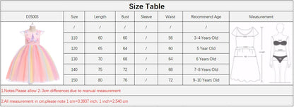 Girl Unicorn Cosplay Party Dress Rainbow Tutu Gown Kids Floral Summer Dresses Girls Birthday Tulle Clothes Children New Costumes