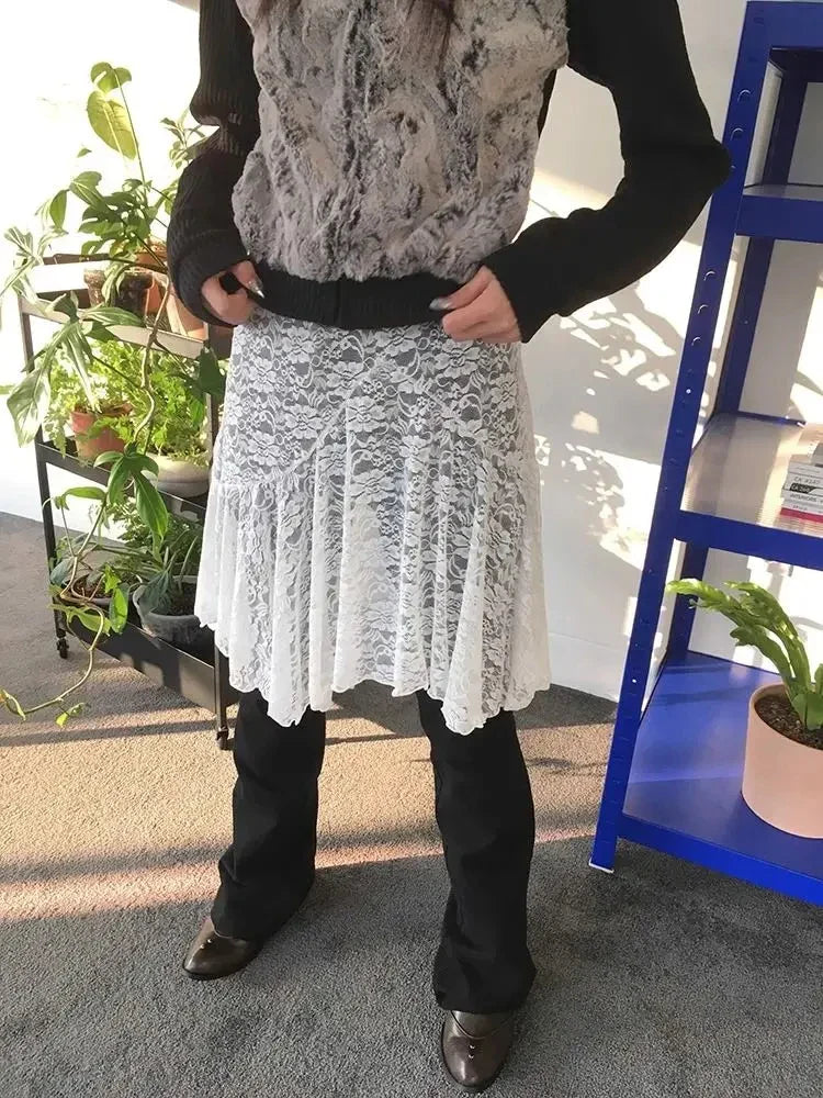 Japanese Vintage Jacquard Lace Skirt Pants Women High Waist Layered Skirt Y2k Asymmetrical Skirt 2025 Spring Clothing