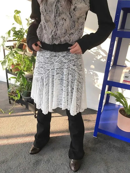Japanese Vintage Jacquard Lace Skirt Pants Women High Waist Layered Skirt Y2k Asymmetrical Skirt 2025 Spring Clothing
