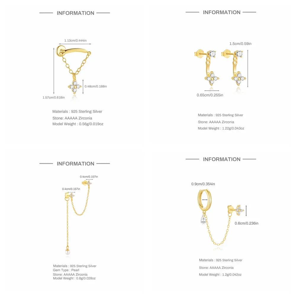 S925 Sterling Silver Petals Stud Earring Microinlaid Colorful Cubic Zirconia Chain Tassel Earrings For Women Dangle Earring